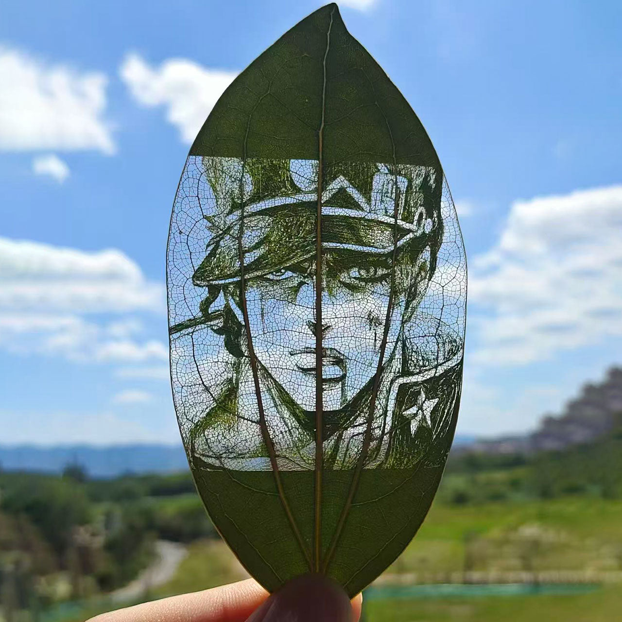 Anime Character Leaf paintings & Leaf carvings With Frame