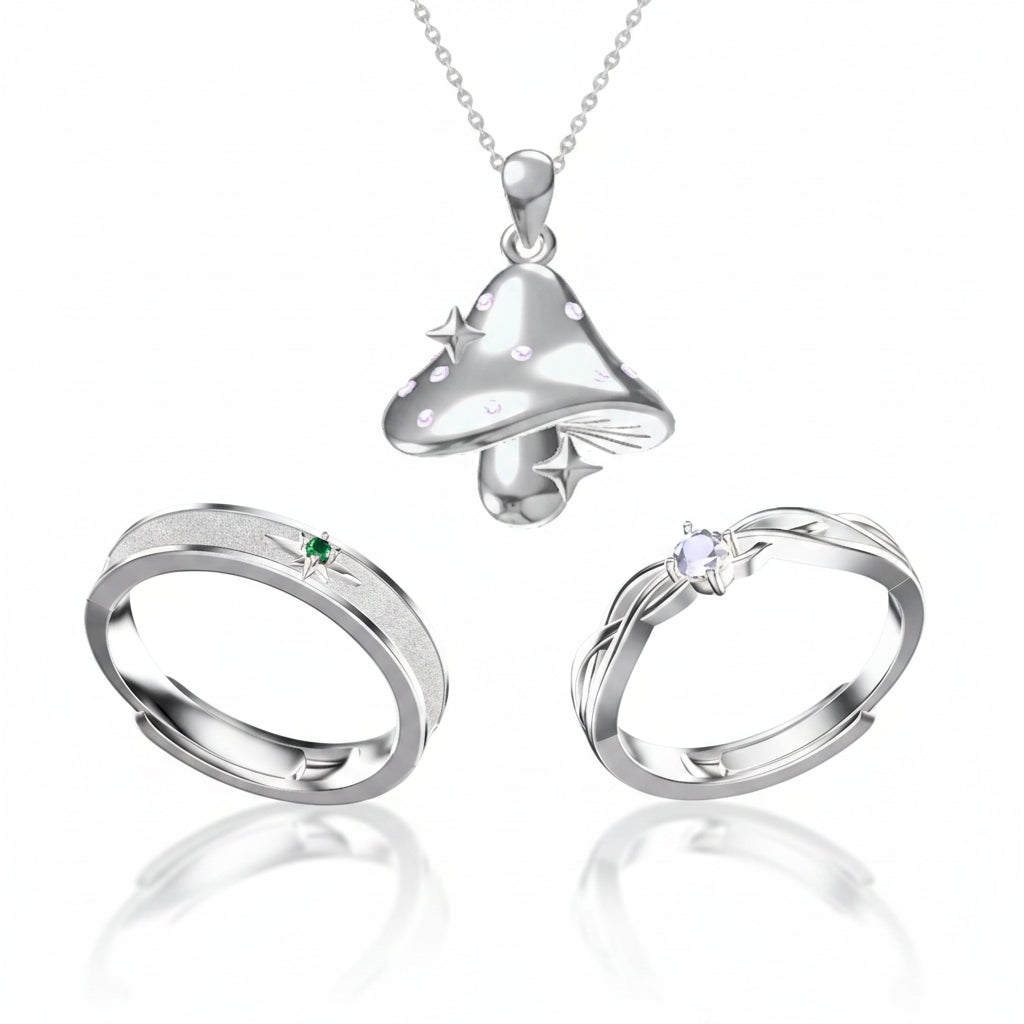 Little Mushroom novel-inspired couple ring and necklace image 1