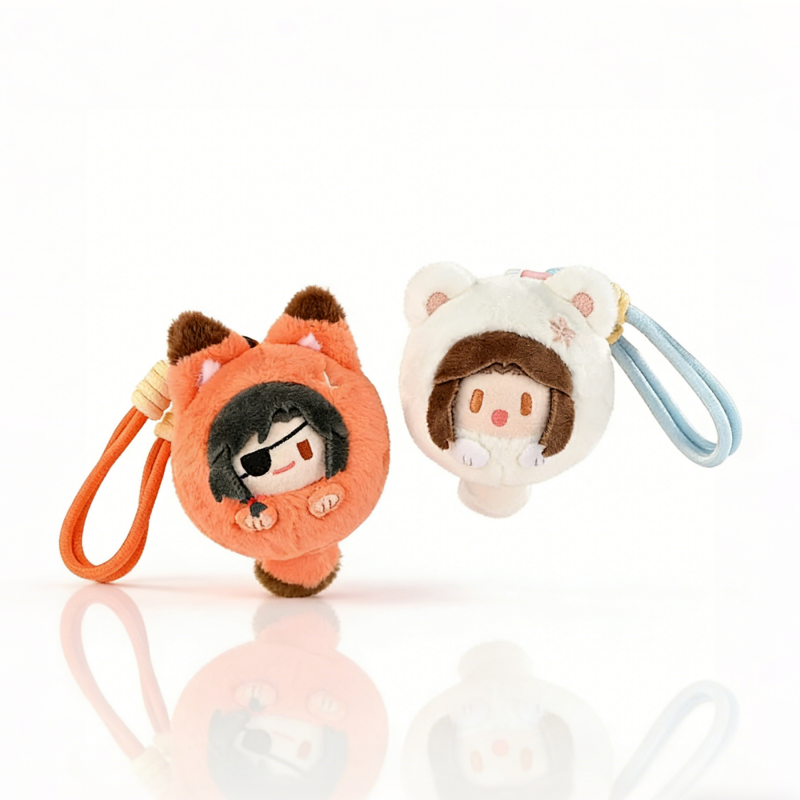 Get the official Heaven Official's Blessing (TGCF) plush phone strap and back clip pouch. Premium anime collectible featuring Hua Cheng and Xie Lian.