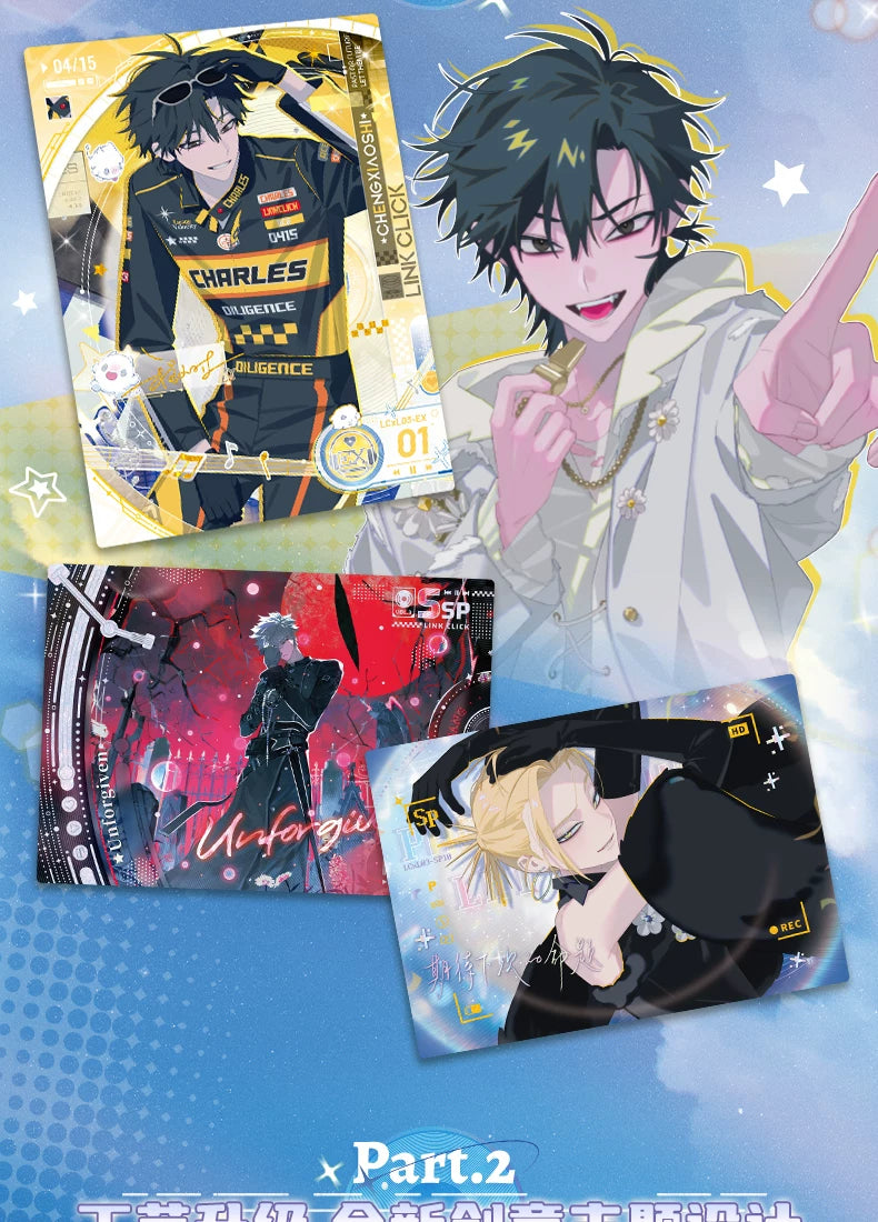 Link Click EX and SP character trading card designs