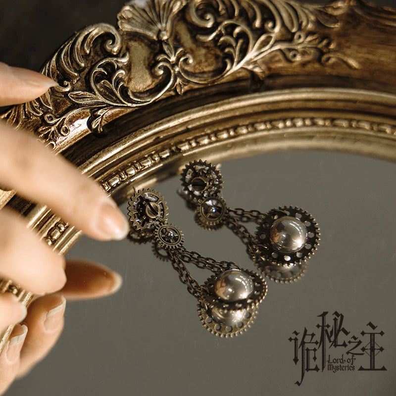 Official Lord of the Mysteries x Mr. Yi's Steamland Sharon series faux pearl earrings on mirror