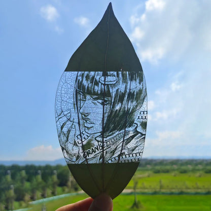 Anime Character Leaf paintings & Leaf carvings With Frame