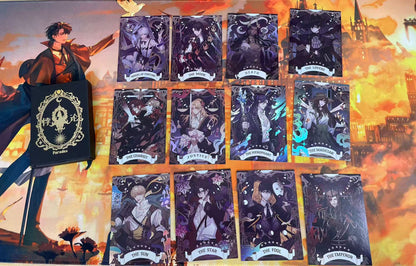 Lord of the Mysteries Paradox Starry Raven tarot card set 12 card lineup with display mat and box
