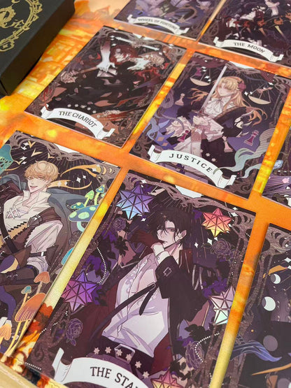 Lord of the Mysteries Paradox Starry Raven tarot card set Chariot Justice and Star card close-up
