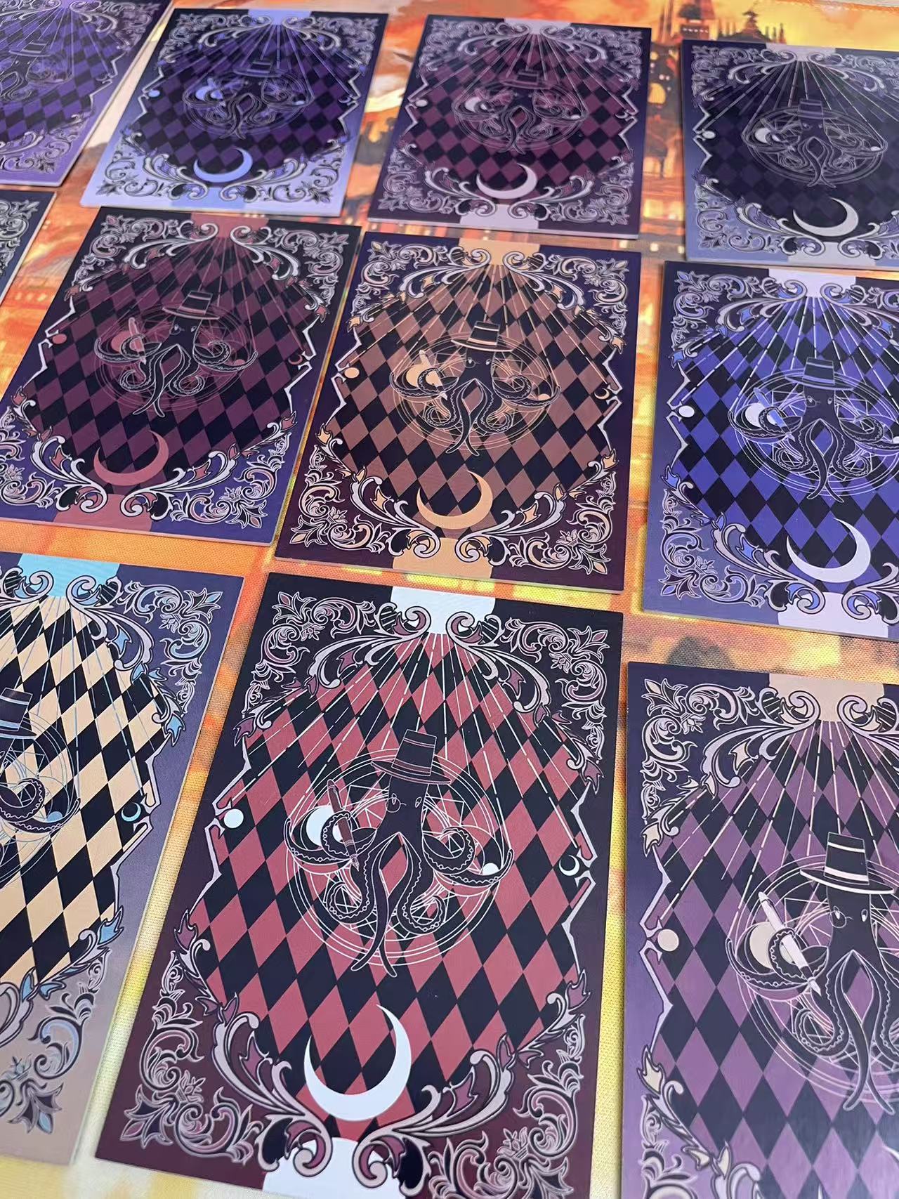 Lord of the Mysteries Paradox Starry Raven tarot card set purple card back pattern close-up
