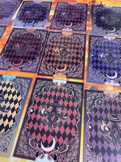 Lord of the Mysteries Paradox Starry Raven tarot card set purple card back pattern close-up