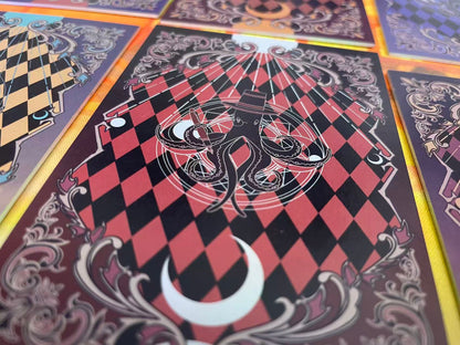 Lord of the Mysteries Paradox Starry Raven tarot card set red card back pattern close-up