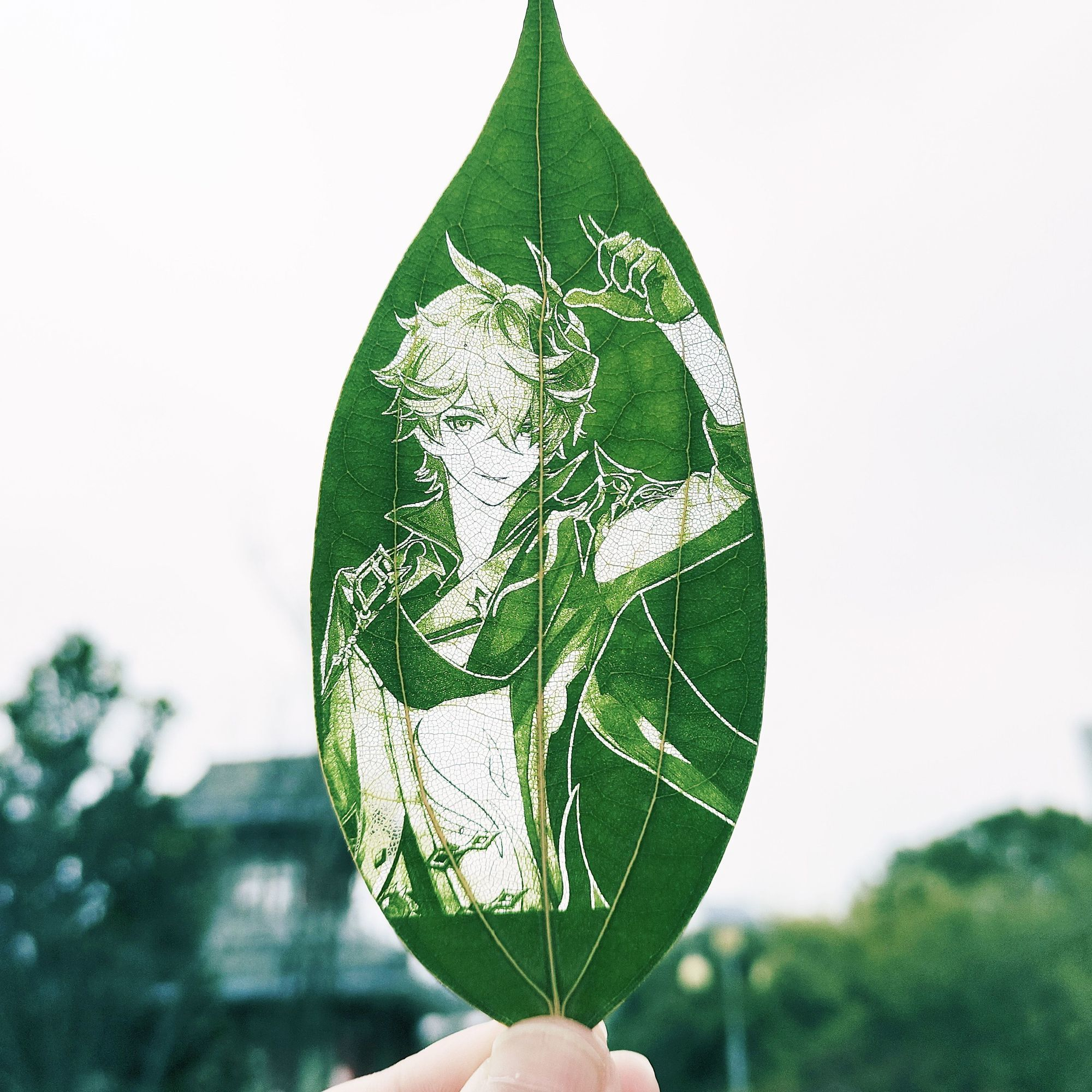 Genshin Impact | Eternal Teyvat Carved Natural Leaf Art Tartaglia