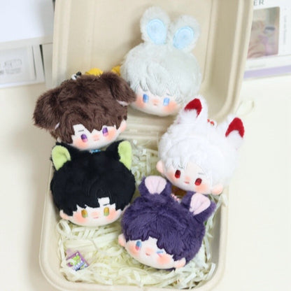 Love and Deepspace mini plush keychain. 5cm (2")  with exquisite embroidery, soft plush, and metal clasp. Choose from Xavier, Zayne, Rafayel, Sylus, or Caleb."