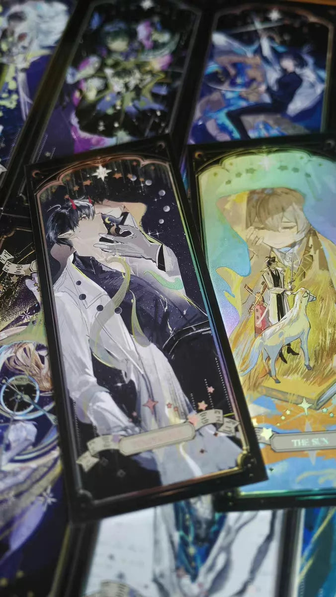 The Fool's Journey tarot cards detail - character illustration cards with holographic border