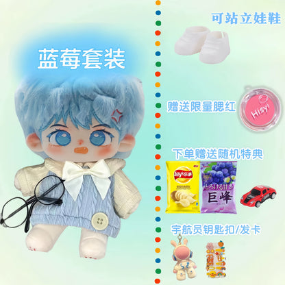 I Can Do It cotton doll in blueberry outfit with white shoes