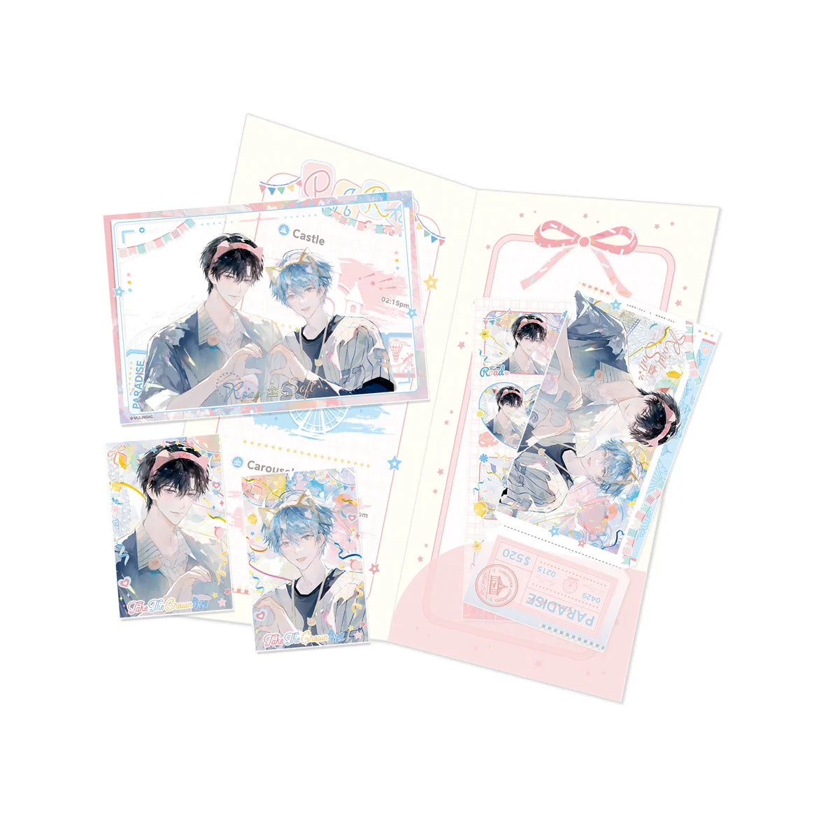 Never-Closing Park guidebook set with cards and paper goods