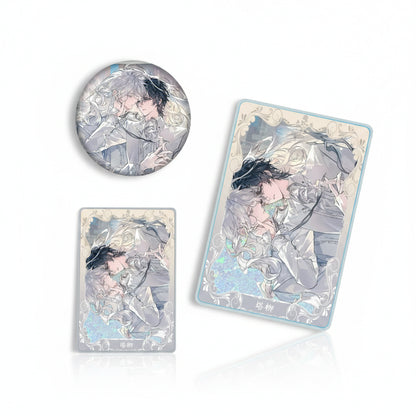 Bai Liu and Xie Ta quicksand acrylic blocks with matching badge