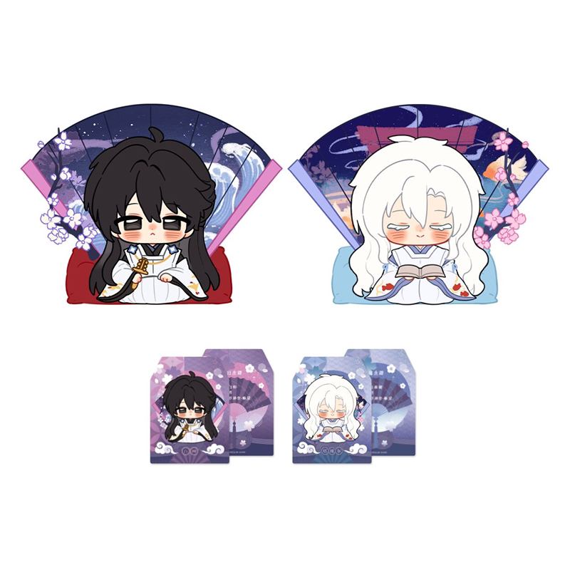 Chibi character fan-shaped display and matching card set