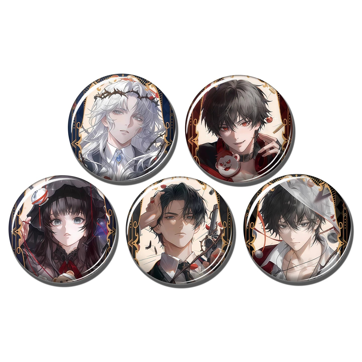Complete five-character badge set inspired by I Became a God in a Horror Game