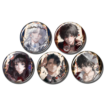 Complete five-character badge set inspired by I Became a God in a Horror Game