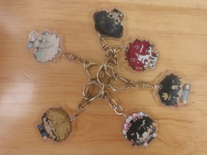 Six Link Click chibi acrylic keychains arranged together