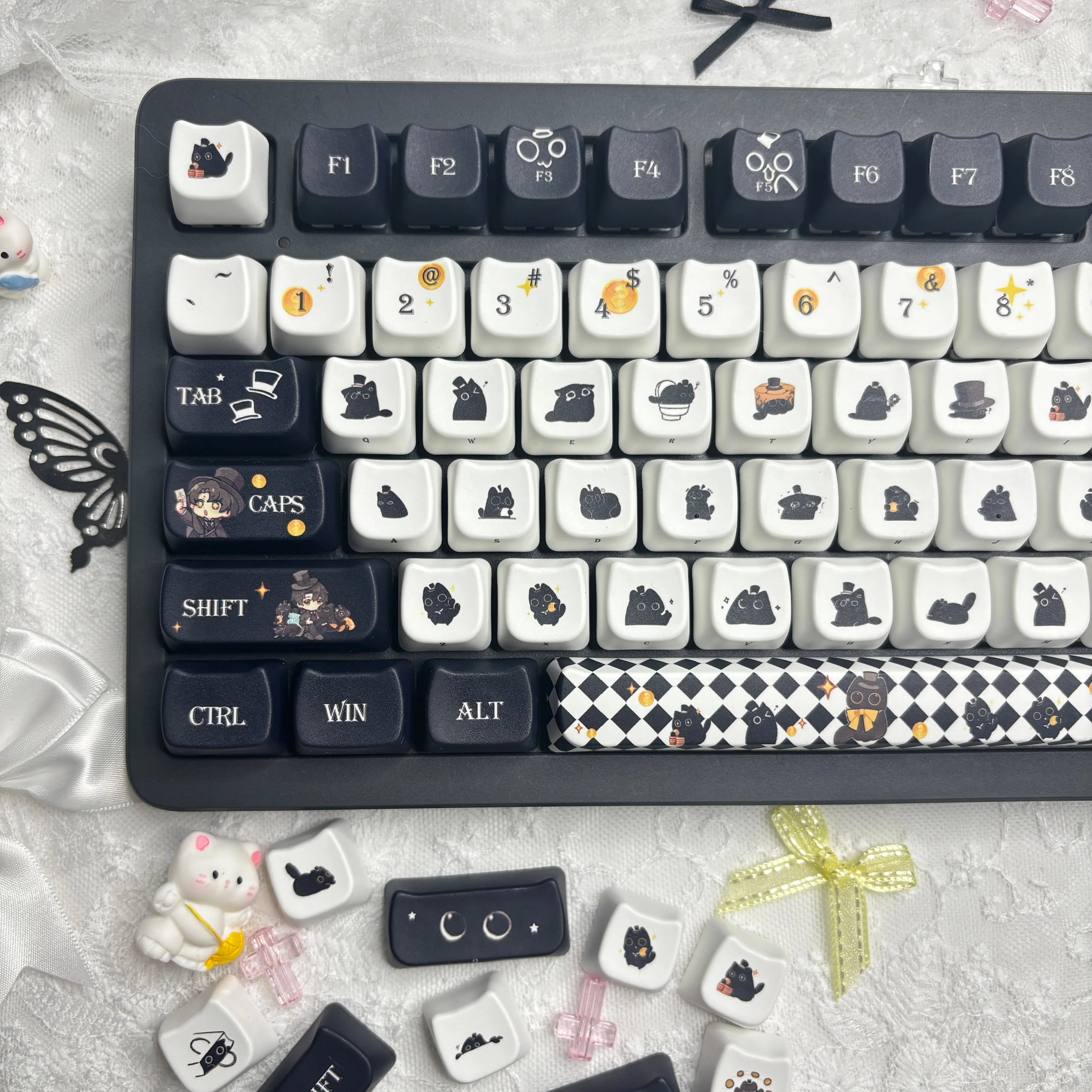 Klein Cat keycap close-up on keyboard with cat-head profile