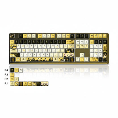 Klein Moretti inspired fan-made keycap set overview in black and gold
