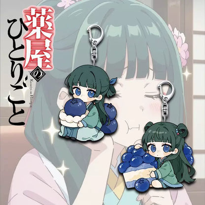 Two Maomao blueberry dessert acrylic keychains displayed together