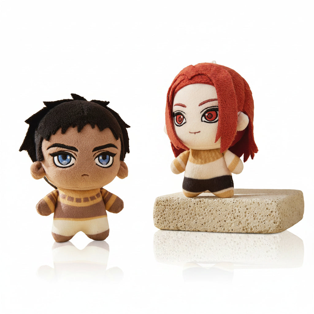 Official ENNEAD Horus and Seth plush charm set on white background