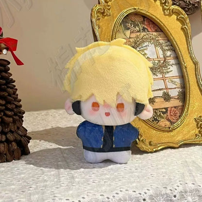 Xia Fei 3.9-inch cotton doll front view with yellow hair and blue outfit