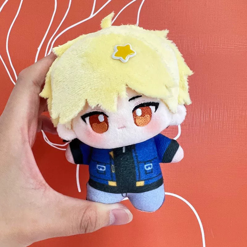 Xia Fei printed cotton doll with yellow hair and blue vest
